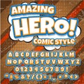 Creative high detail comic font. hero style of comics, pop art Letters and figures for decoration of kids' illustrations Royalty Free Stock Photo