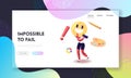 Creative Hobby, Drawing Relaxed Recreation Landing Page Template. Talented Artist Female Character with Paints Palette