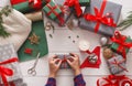 Creative hobby. Making modern handmade christmas present box Royalty Free Stock Photo