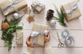 Creative hobby. Making modern handmade christmas present box Royalty Free Stock Photo