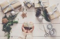 Creative hobby. Making modern handmade christmas present box Royalty Free Stock Photo