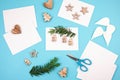 Creative hobby mockup. DIY Christmas handmade greeting cards, de