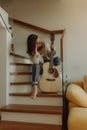 Creative hobby. Talented young female musician sit in armchair alone compose instrumental song using classic guitar. Copy space