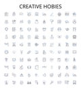 Creative hobies outline icons collection. Painting, Crafting, Sewing, Gardening, Writing, Doodling, Chalk-Art vector