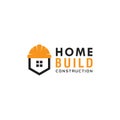 Creative home build logo design, builders helmet with outline house logo concept, simple and clean logo, building reparation real