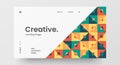 Horizontal responsive web design project layout. Abstract geometric pattern banner mock up. Landing page block vector template.