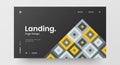 Horizontal responsive web design project layout. Abstract geometric pattern banner mock up. Landing page block vector template.