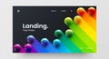 Creative horizontal website screen part for web design. 3D colorful balls geometric banner layout mock up.