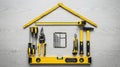 Home Construction Concept: House Shape Made of DIY Tools Royalty Free Stock Photo
