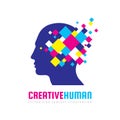 Creative human head - vector logo template concept illustration. Abstract design geometric elements. Modern digital technology. Royalty Free Stock Photo