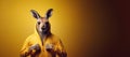 Quirky Kangaroo in Yellow Hoodie on Warm Background, AI Generated