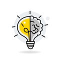 Creative icon of a half brain half lightbulb representing ideas, creativity, knowledge, technology and the human mind. Solving Royalty Free Stock Photo