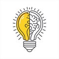 Creative icon of a half brain half lightbulb representing ideas, creativity, knowledge, technology and the human mind. Solving Royalty Free Stock Photo