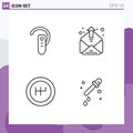 Editable Vector Line Pack of 4 Simple Filledline Flat Colors of accessory, gearshift, headphone, email, dropper