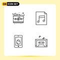 4 Creative Icons Modern Signs and Symbols of bag, cell, love, file, music