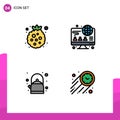 4 User Interface Filledline Flat Color Pack of modern Signs and Symbols of berry, tea, raspberry, business, speed