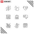 9 Creative Icons Modern Signs and Symbols of billionaire, contact, heart, book, tick