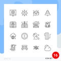 16 Creative Icons Modern Signs and Symbols of blueprint, plant, person, forest, junk food