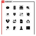 16 Creative Icons Modern Signs and Symbols of broken heart, virus, tag, testing, hepatitis Royalty Free Stock Photo