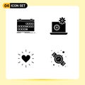 4 Creative Icons Modern Signs and Symbols of calendar, love, release, gear, digital