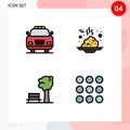 4 Creative Icons Modern Signs and Symbols of car, nature, breakfast, porridge, tree Royalty Free Stock Photo