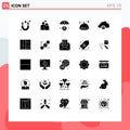 25 Creative Icons Modern Signs and Symbols of celebration, tray, heart, food, cancer awareness