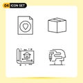 4 Creative Icons Modern Signs and Symbols of document, construction, box, blue print, human