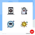 4 Creative Icons Modern Signs and Symbols of engine, education, phone, hobbies, graduation cap