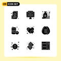 9 Creative Icons Modern Signs and Symbols of favorite, supermarket, insurance, canned, money Royalty Free Stock Photo