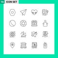 Pack of 16 Modern Outlines Signs and Symbols for Web Print Media such as focus, aperture, doctor, toy, baby