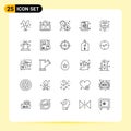 25 Creative Icons Modern Signs and Symbols of heart, report, budget, metrics, up down