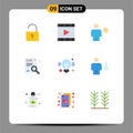 Set of 9 Vector Flat Colors on Grid for idea, report, avatar, magnifier, sun