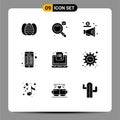 9 Creative Icons Modern Signs and Symbols of questionnaire, laptop, megaphone, exam, online banking