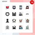 16 Creative Icons Modern Signs and Symbols of stopwatch, father, smartphone, tie, bow