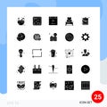 Mobile Interface Solid Glyph Set of 25 Pictograms of valentine night, lover, programing, love, website