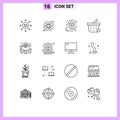 16 Creative Icons Modern Signs and Symbols of women, happy, plant, day, checkout