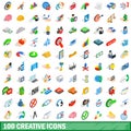 100 creative icons set, isometric 3d style