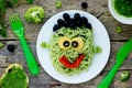 Creative idea for baby dinner or lunch - green spaghetti monster