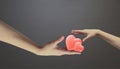 Creative idea. Caring, love and growth, Heart Shape, and health care trust are hands on black background. copy space, digital