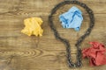 Creative idea. Chain in form of bulb. Concept of idea and innovation with paper ball Royalty Free Stock Photo