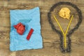 Creative idea. Chain in form of bulb. Concept of idea and innovation with paper ball Royalty Free Stock Photo