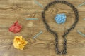 Creative idea. Chain in form of bulb. Concept of idea and innovation with paper ball Royalty Free Stock Photo