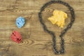 Creative idea. Chain in form of bulb. Concept of idea and innovation with paper ball Royalty Free Stock Photo