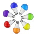 Creative Idea - with circle shape of colored kaleidoscope of rainbow colors lightbulbs - top view.