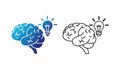 Creative Idea Concept Blue Brain Icon with Light Bulb and Outline Version Royalty Free Stock Photo