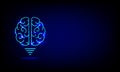 Creative and idea concept. Light bulb brain with light rays on blue background. Artificial intelligence. Mechanism teamwork Royalty Free Stock Photo