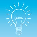 Creative idea concept. Light bulb illuminated hand-drawn on a blue sky background. illustration. Royalty Free Stock Photo