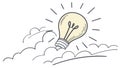 Creative Idea Concept: Lightbulb Emerging from Clouds, vector design Generative AI Royalty Free Stock Photo