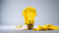 Creative idea with crumpled yellow paper light bulb, Concept of idea.