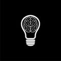 Creative idea flat icon. Brain in lightbulb isolated on black background